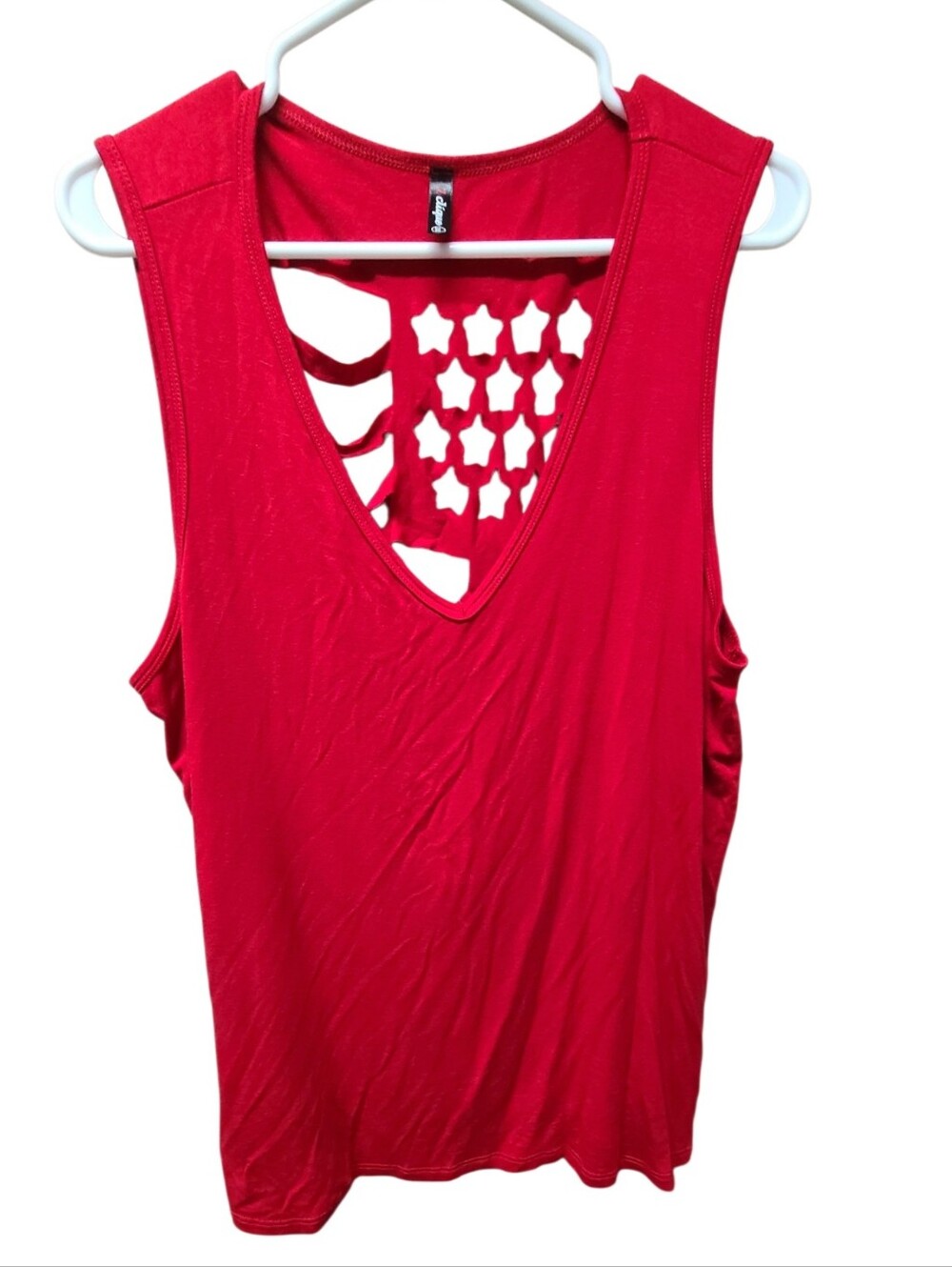 1 Clique Red American Flag Cutout Back V-Neck Tank Top 1X